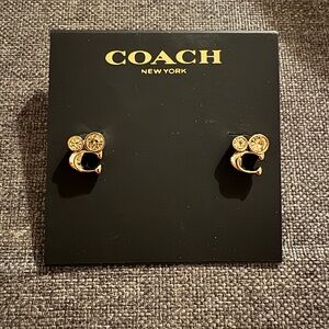 COACH Gold C Logo Crystal Accent Stud Earrings